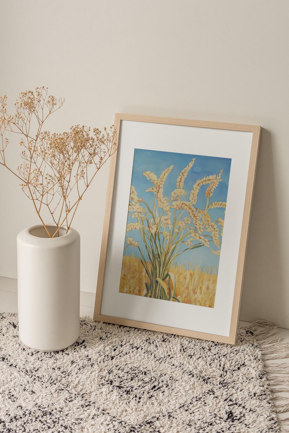 Golden Wheat Ears Against a Blue Sky Impressionist Harvest Field Print - Image 3