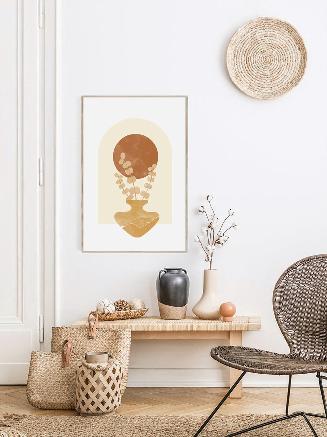 Terracotta Sun Botanical Art Vase Eucalyptus Modern Boho Wall Poster - Image 2