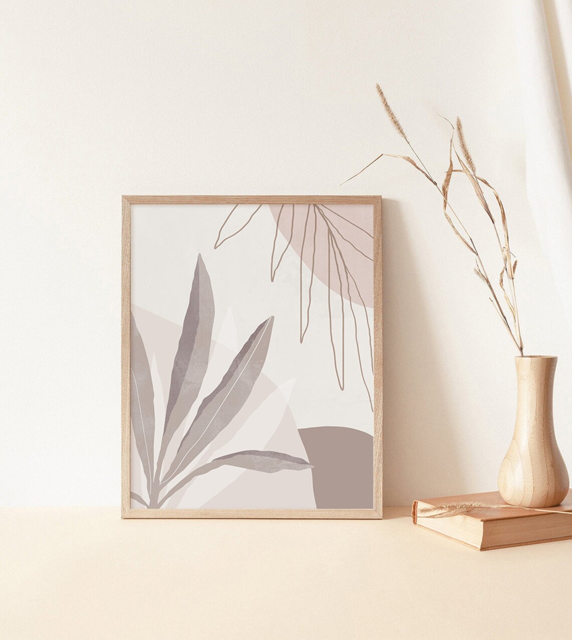 Muted Tropical Palm Leaves Blush Sun Beige Botanical Poster Art - Image 2