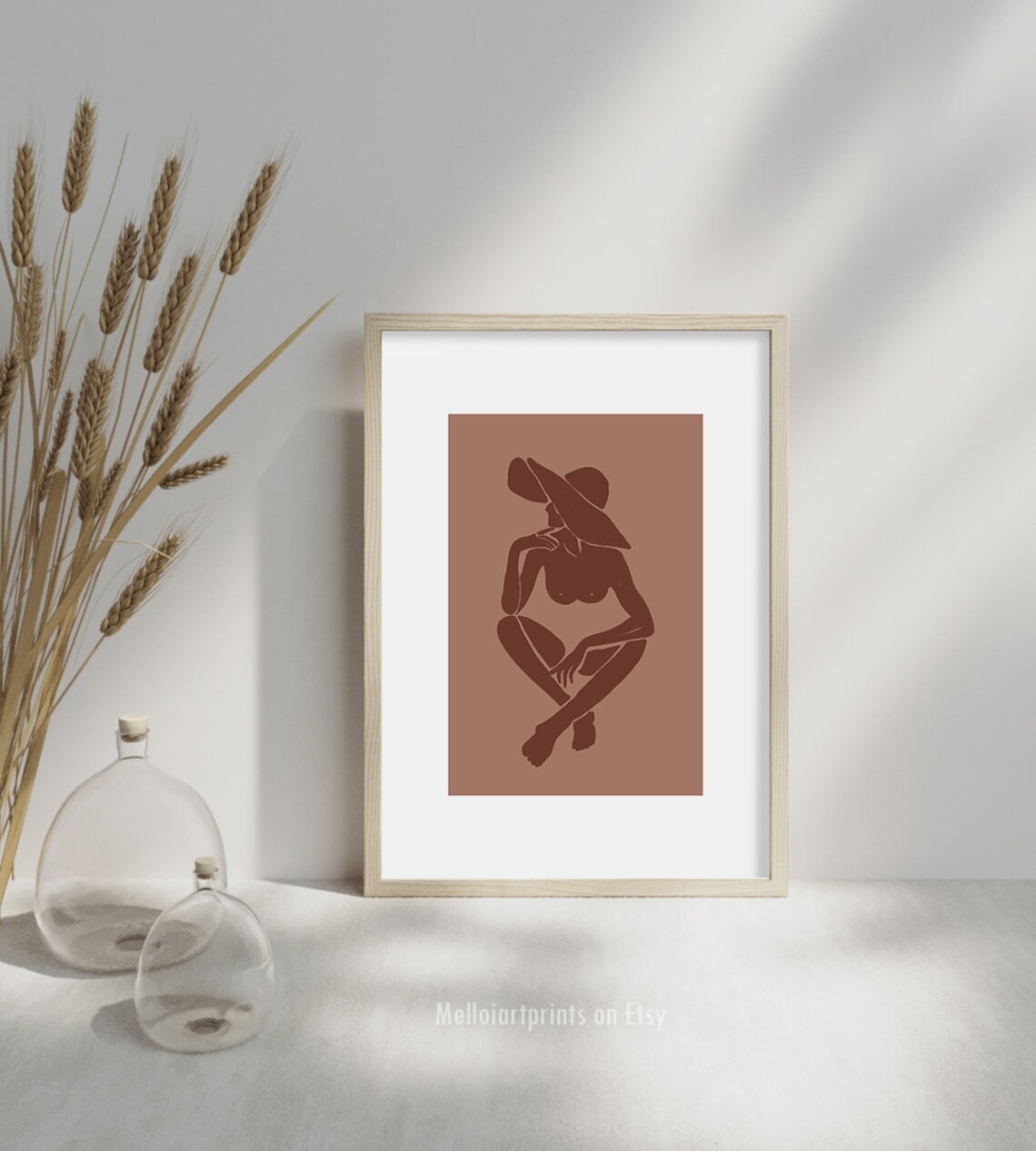 Terracotta Woman with Hat Seated Figure Silhouette Art Poster - Image 3