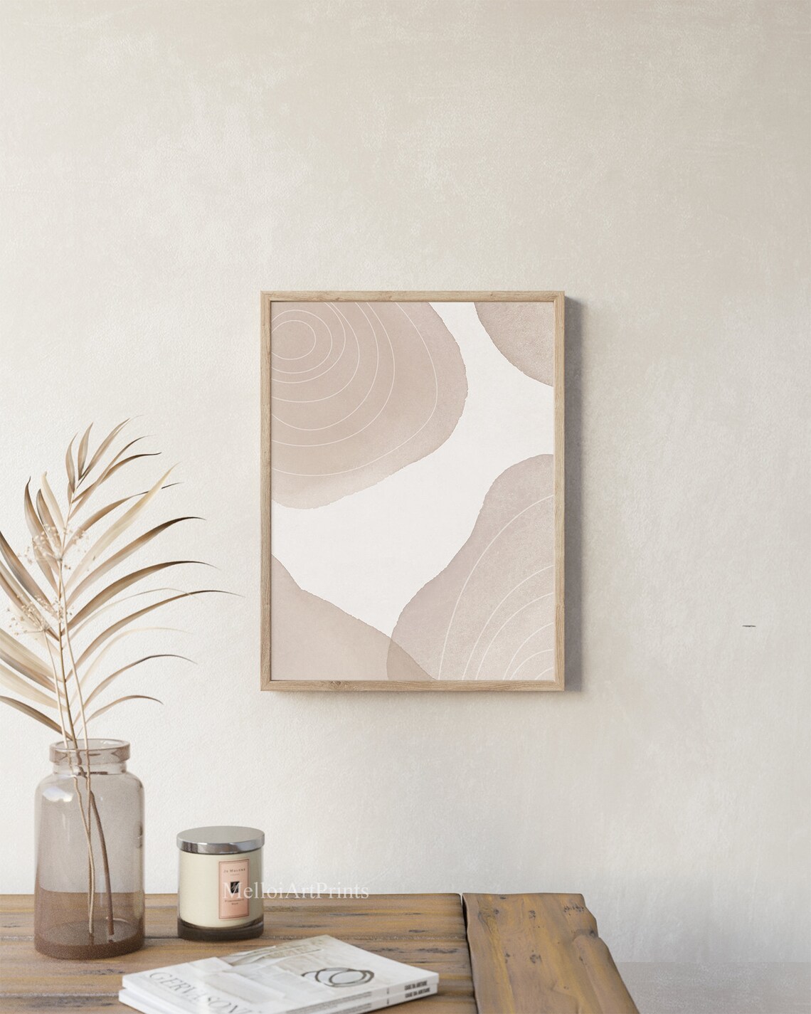 Beige Watercolor Shapes White Concentric Lines Modern Wall Poster - Image 2