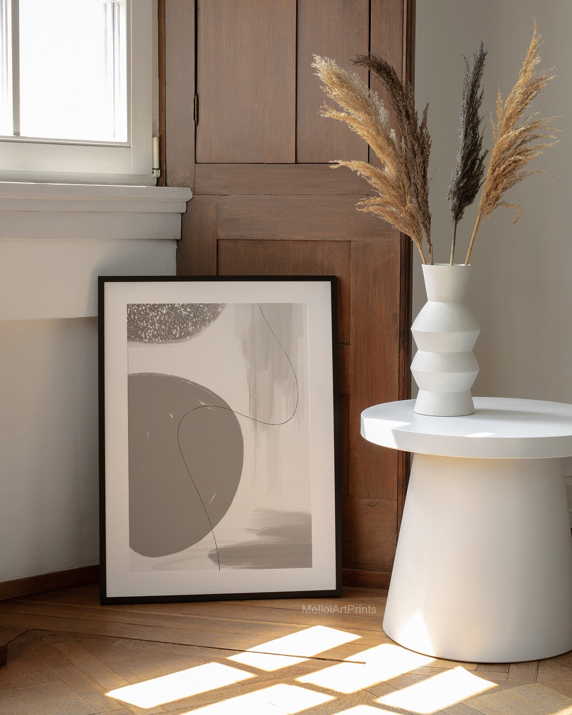 Gray Abstract Shapes Thin Line Modern Neutral Minimal Art Poster - Image 2