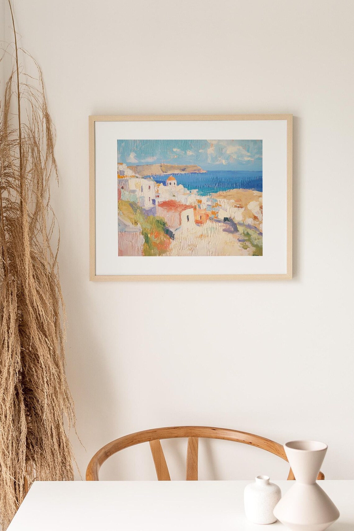 Greek Island Coastal Village White Houses Blue Sea Painting Poster - Image 2