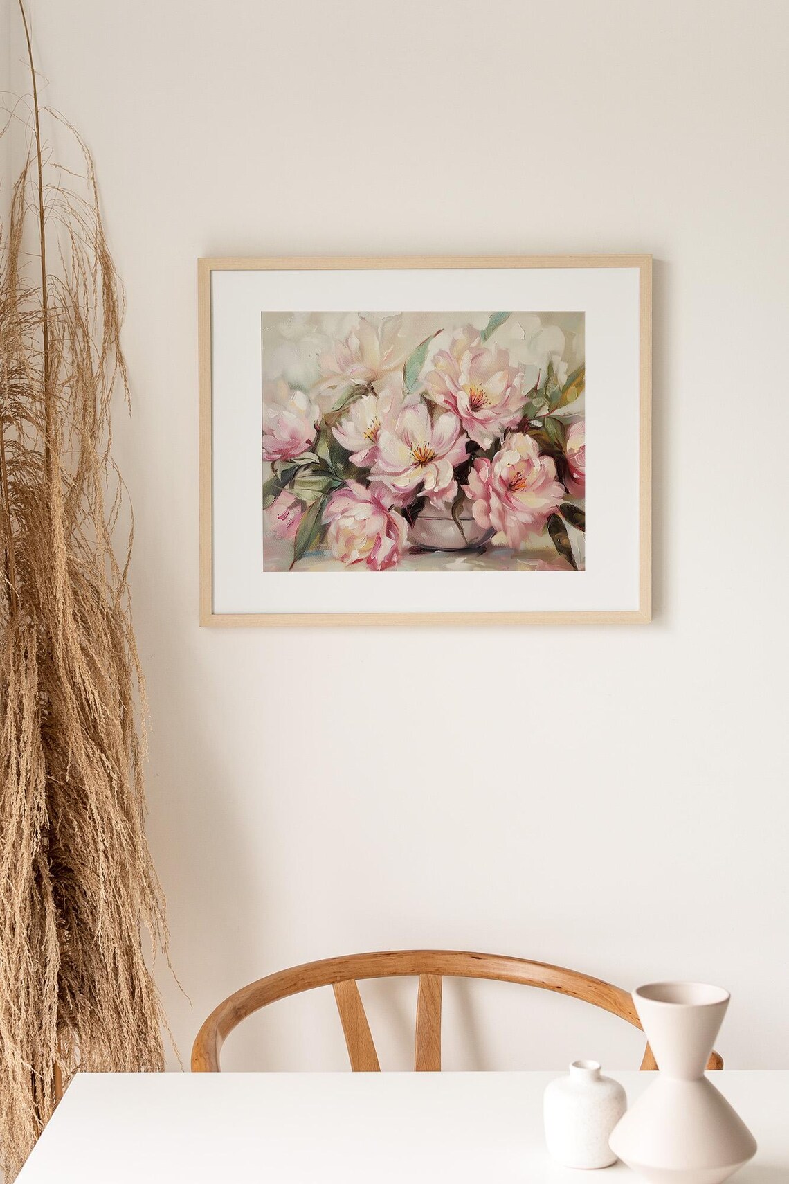 Vintage Pink Peonies Vase Oil Painting Floral Bouquet Art Poster - Image 2