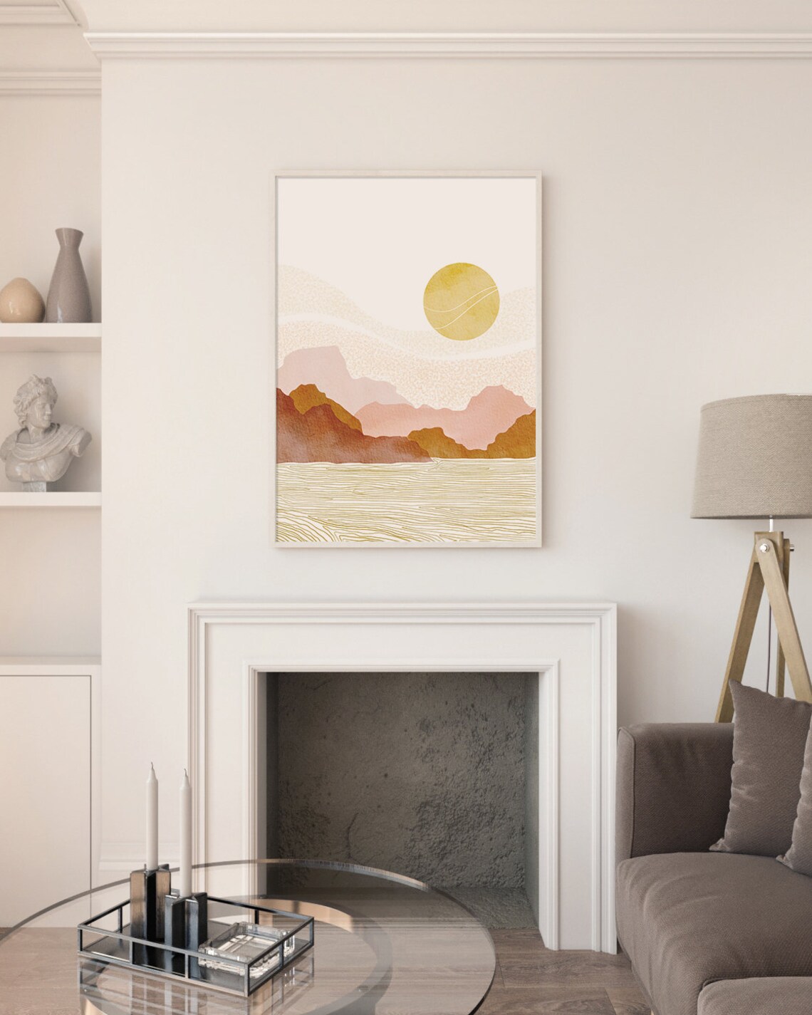 Terracotta Desert Mountain Landscape Golden Sun Warm Wall Poster - Image 2