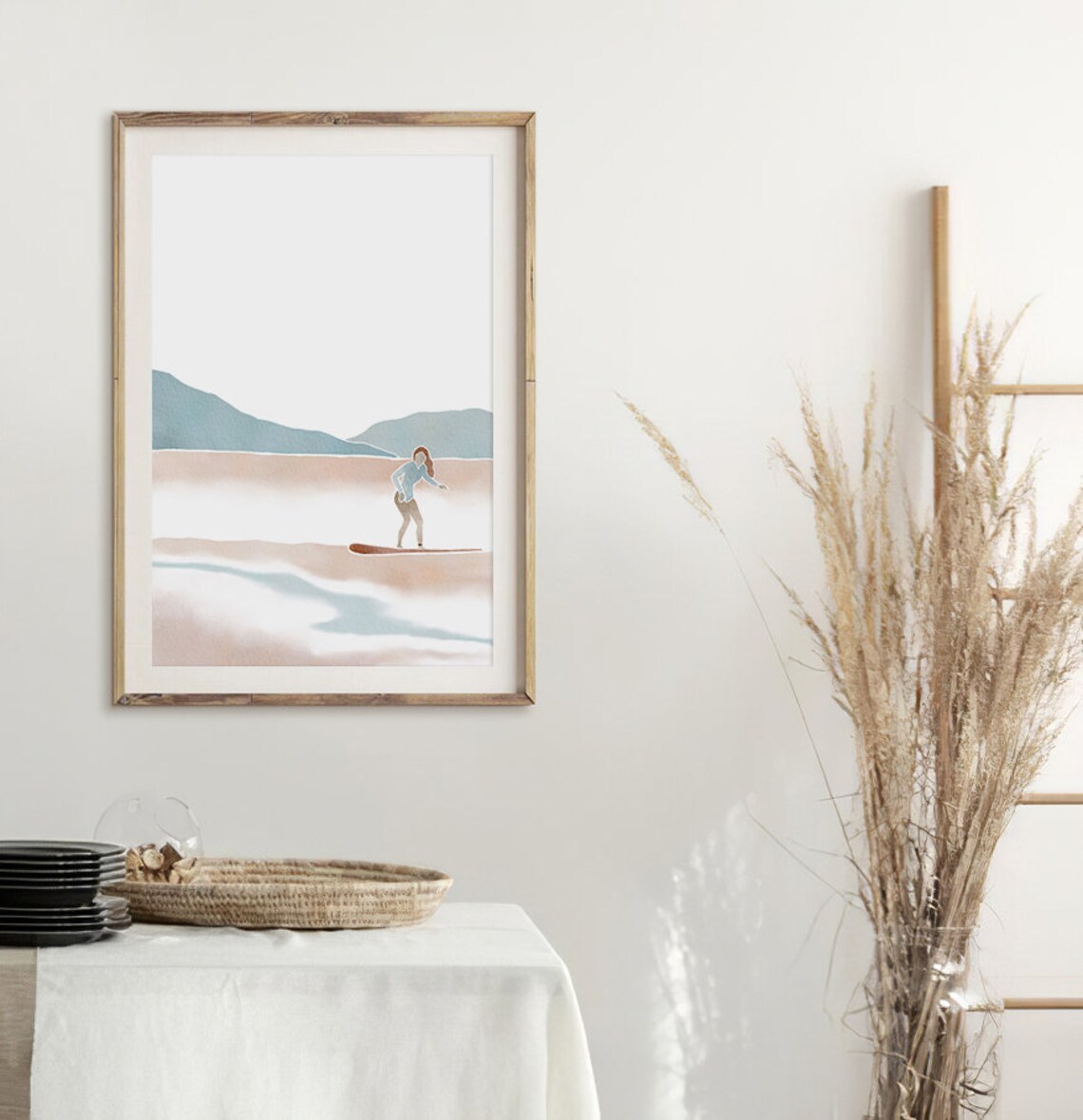 Woman Surfer Coastal Art Minimalist Surf Girl Beach Wall Poster - Image 3