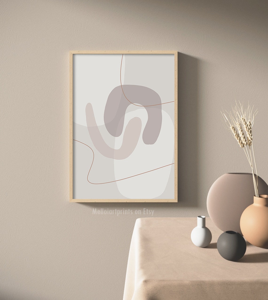 Blush Beige Soft Shapes Delicate Line Minimal Abstract Wall Print - Image 3