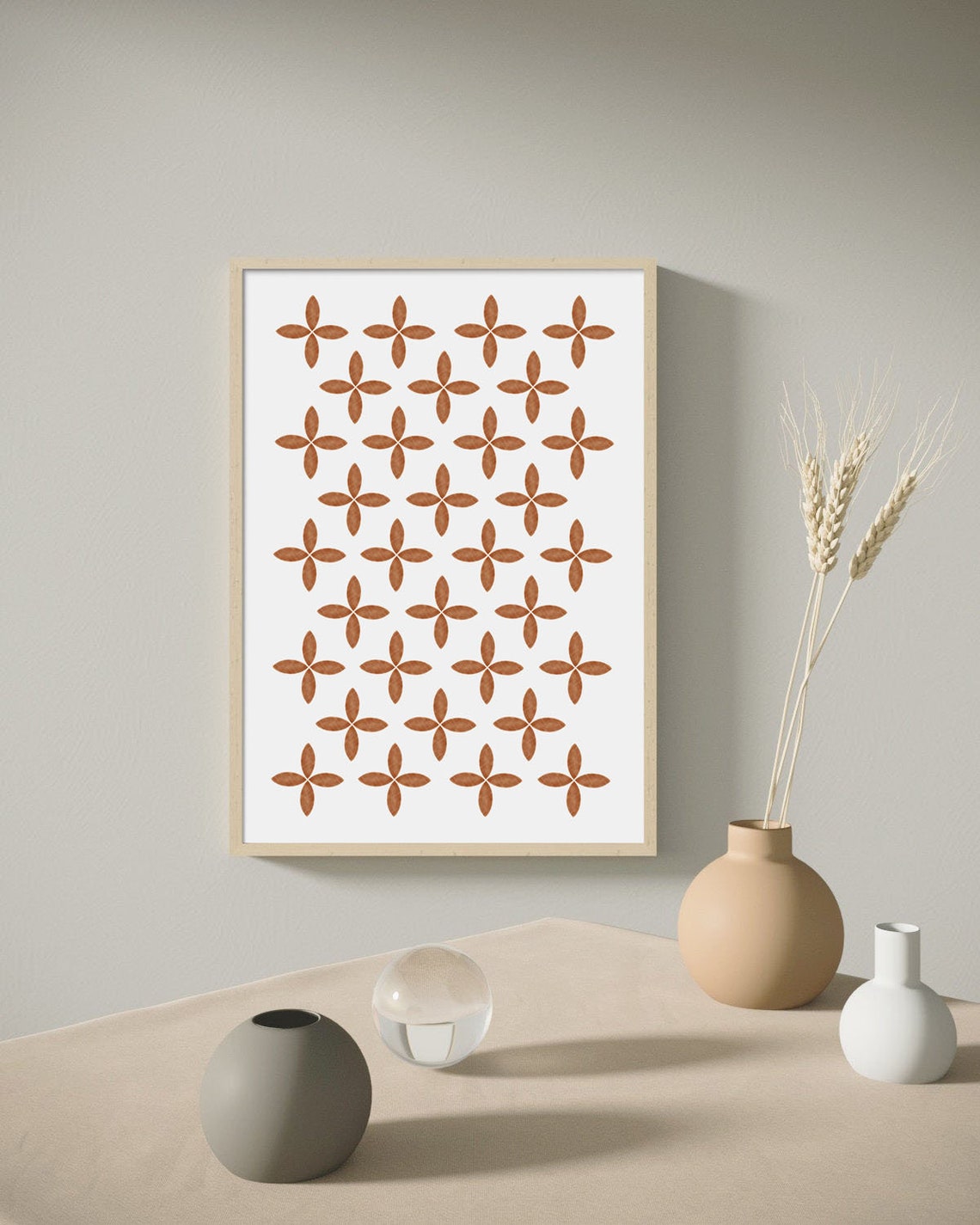 Terracotta Floral Pattern Art Geometric Minimalist Boho Poster - Image 3