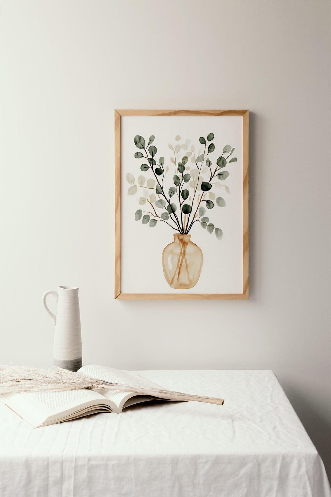 Watercolor Eucalyptus Branches Amber Vase Botanical Painting Poster - Image 2