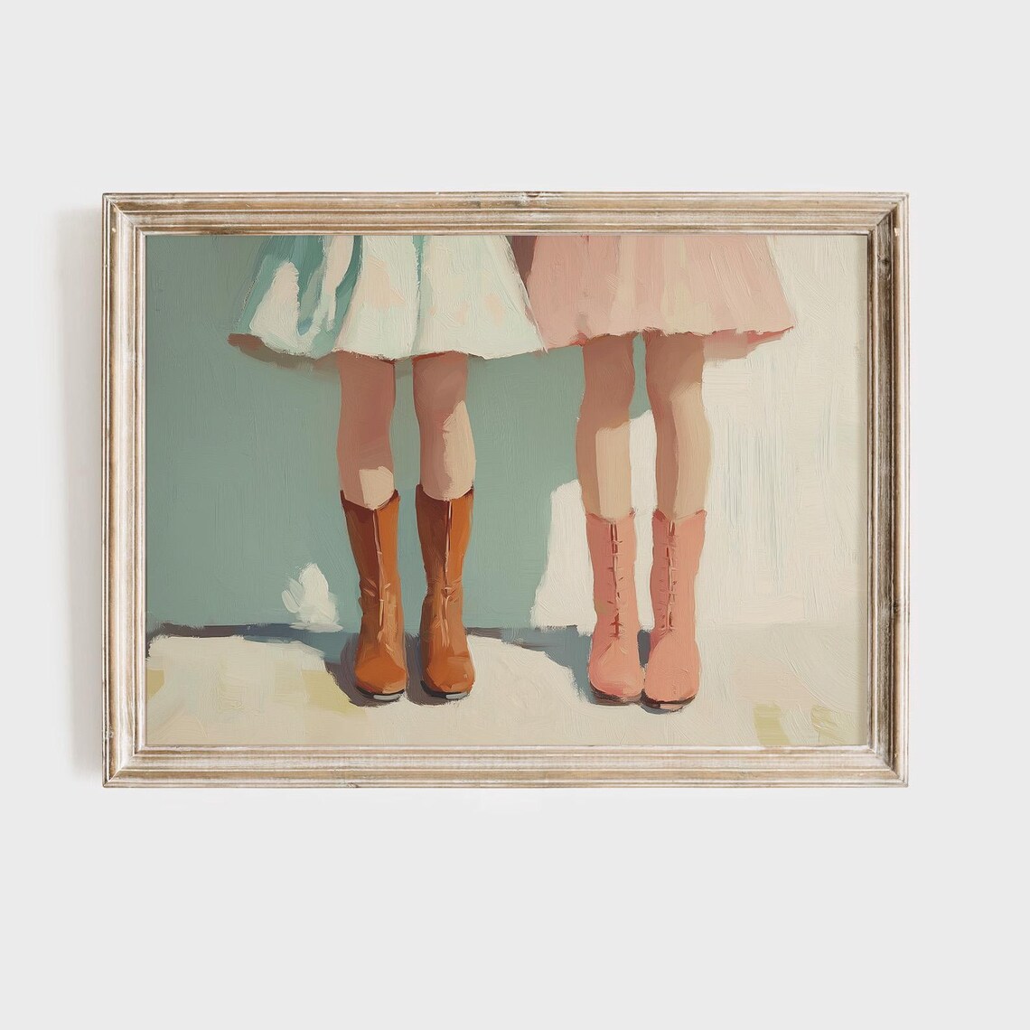 Vintage Girls Boots Painting Sisters Retro Childhood Wall Poster