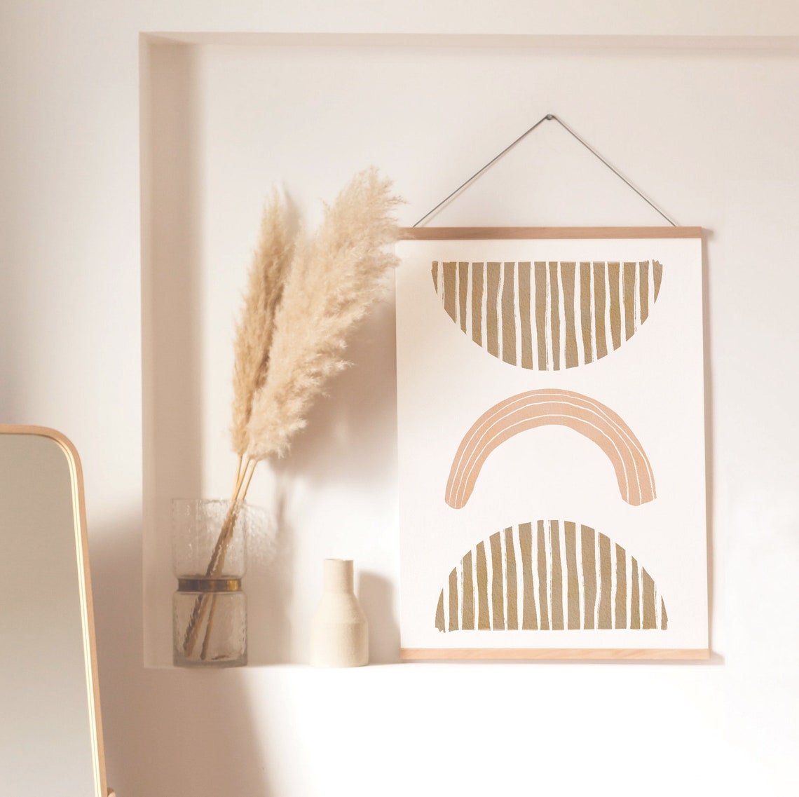 Boho Striped Arch Abstract Art Tan Rainbow Modern Wall Poster - Image 2