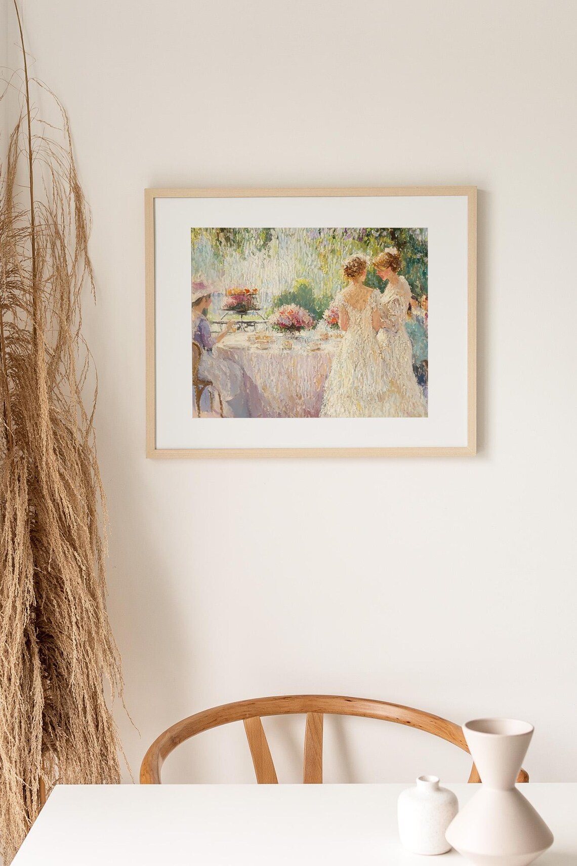 Garden Tea Party Women White Dresses Floral Impressionist Poster - Image 2