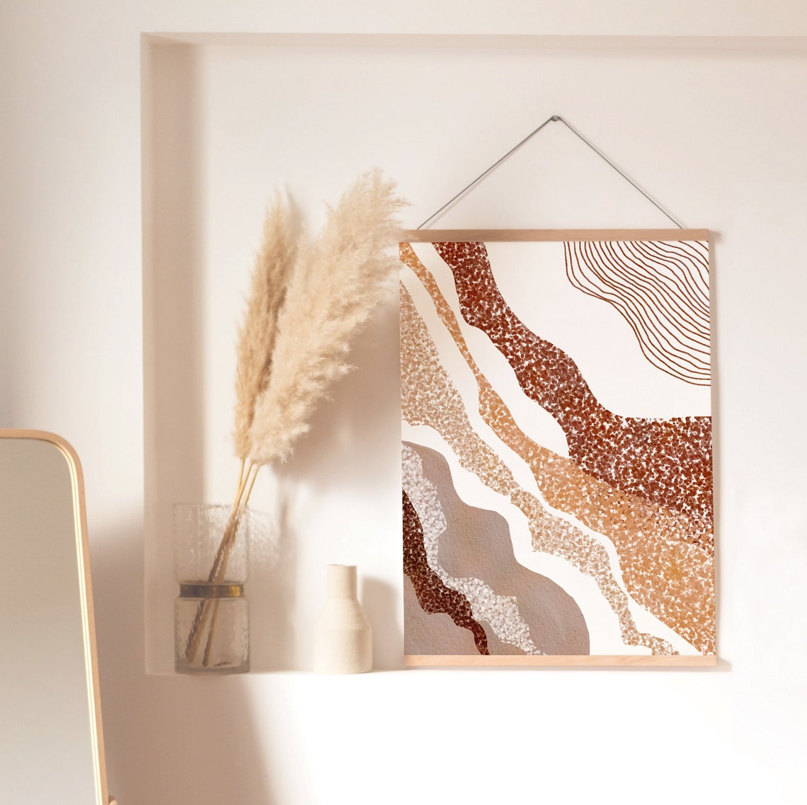 Rust Terracotta Diagonal Flow Lines Textured Earth Abstract Poster - Image 2