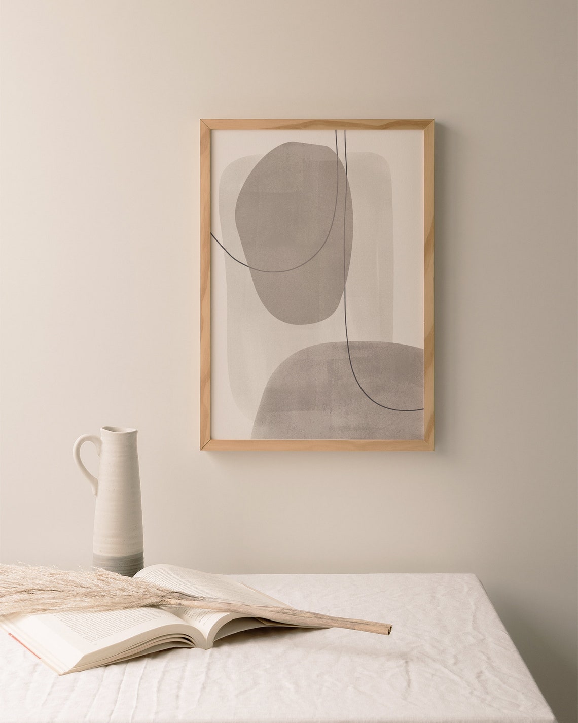 Gray Geometric Shapes Line Art Minimalist Neutral Abstract Poster - Image 2