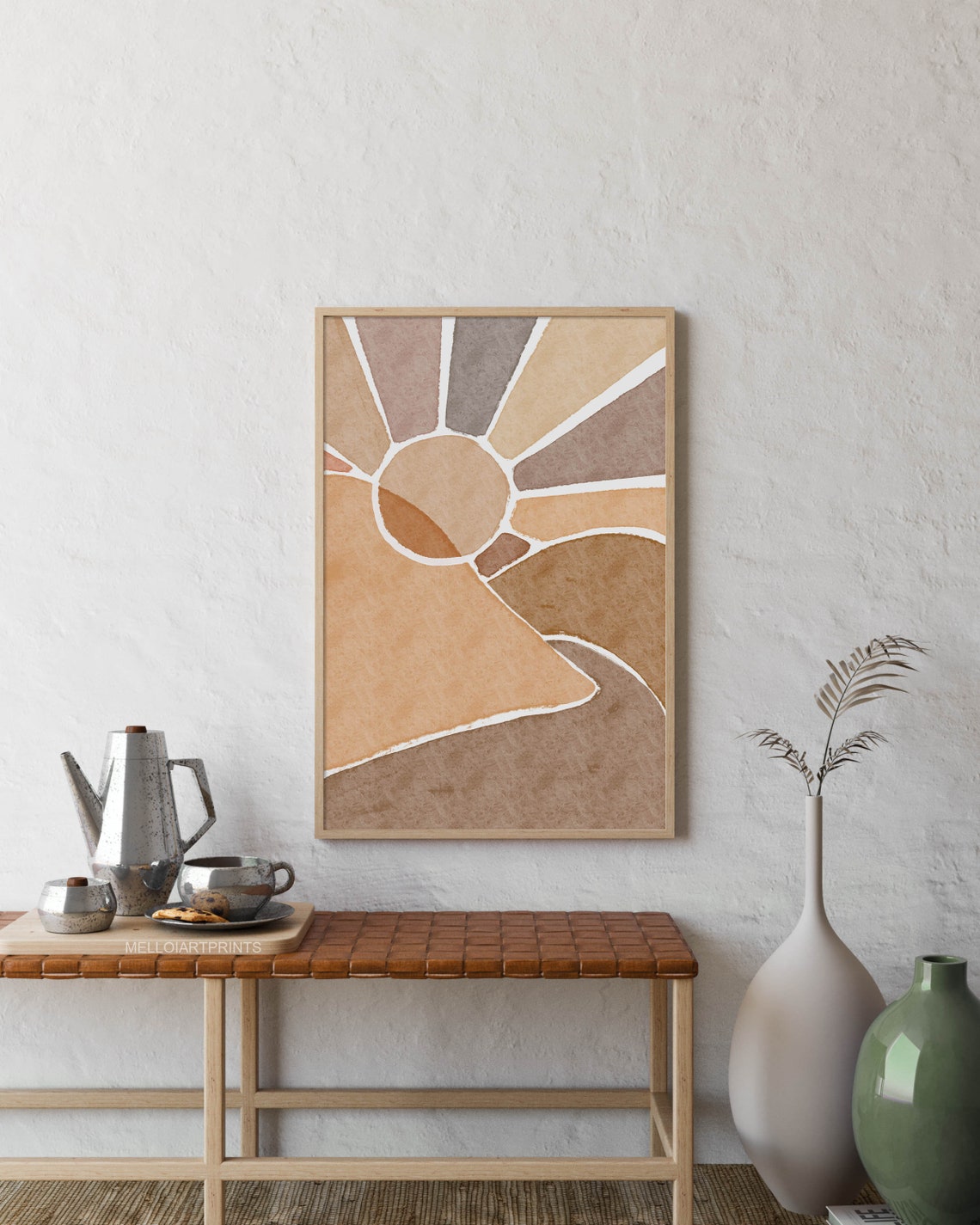 Burnt Orange Abstract Sunrise Geometric Terracotta Modern Wall Art