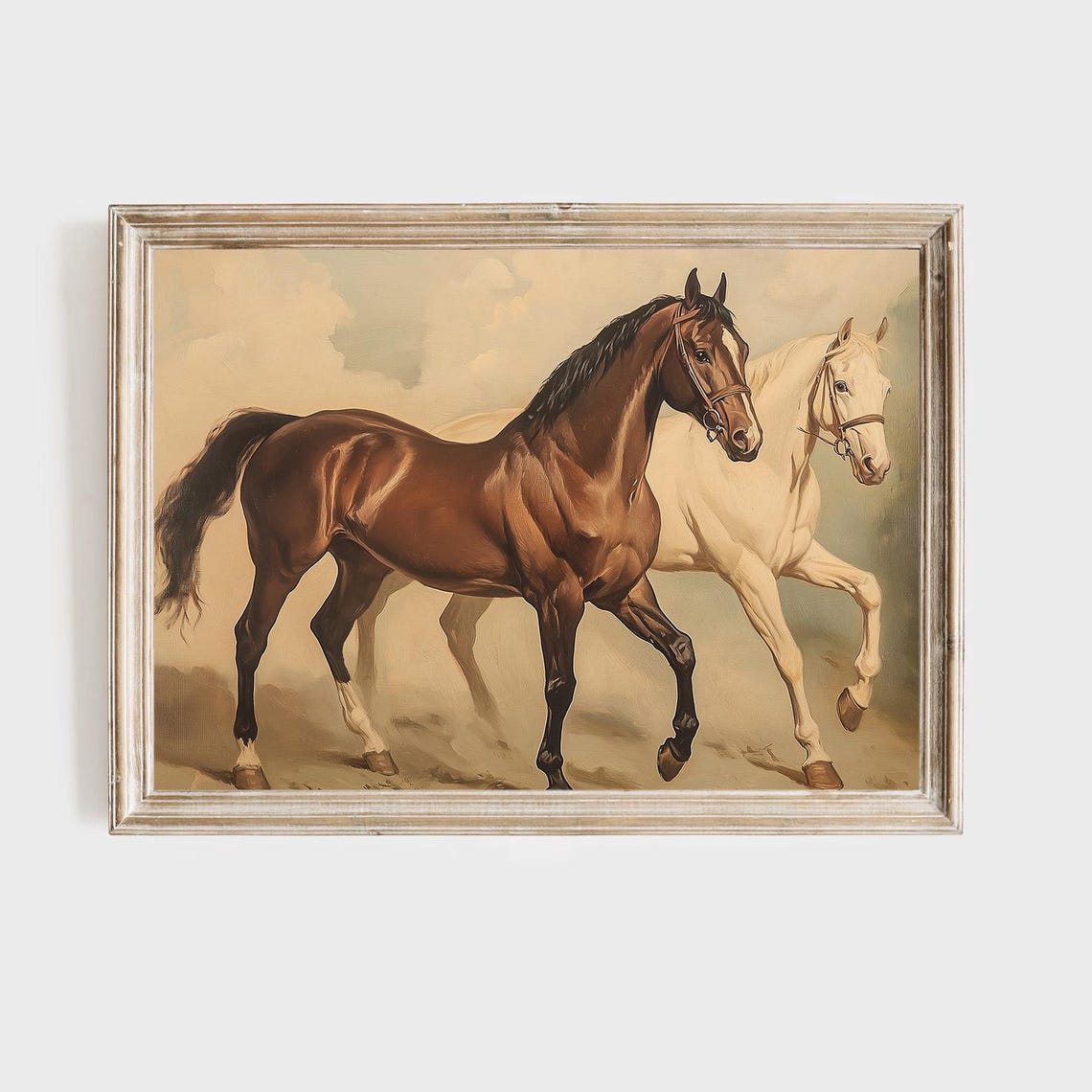 Brown And White Horses Trotting Vintage Western Equine Poster