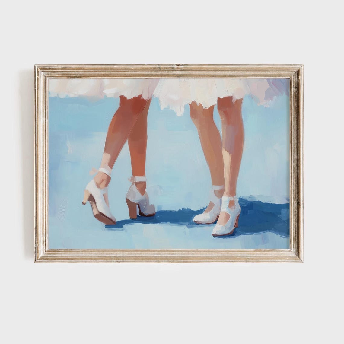 Retro Ballet Dancers Painting White Shoes Blue Home Decor Art Print