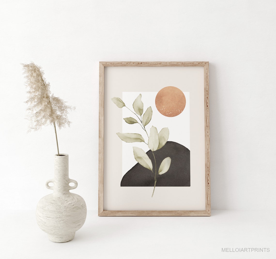 Warm Eucalyptus Branch Terracotta Sun Boho Botanical Wall Art - Image 3