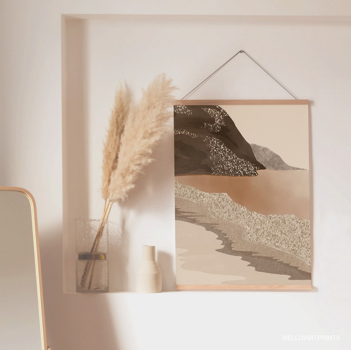 Brown Mountain Beach Waves Abstract Coastal Boho Landscape Poster - Image 3