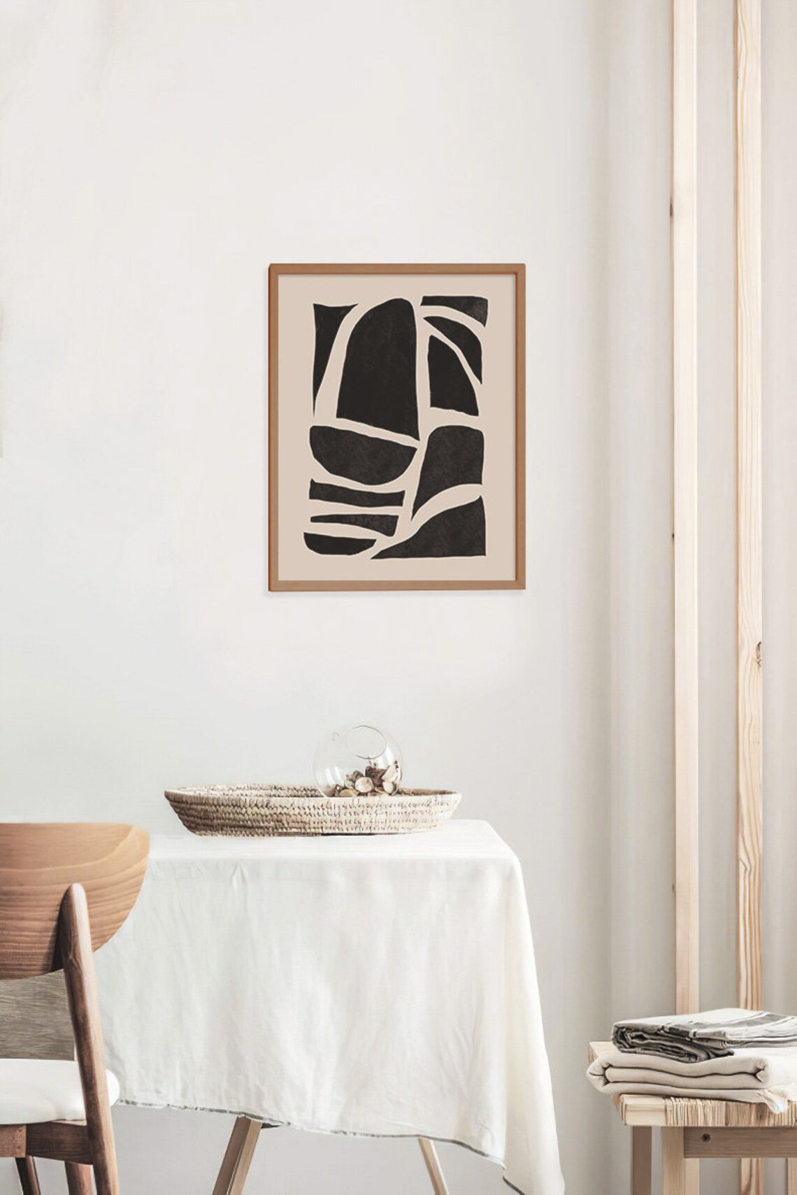 Black Beige Abstract Mid-Century Wall Art Print - Image 2