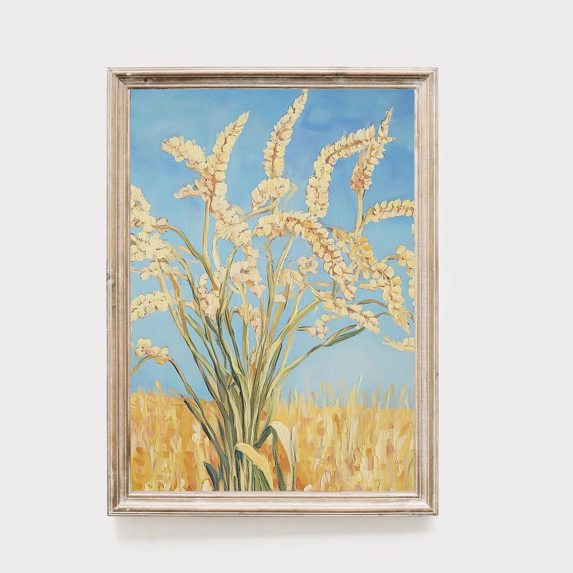 Golden Wheat Ears Against a Blue Sky Impressionist Harvest Field Print