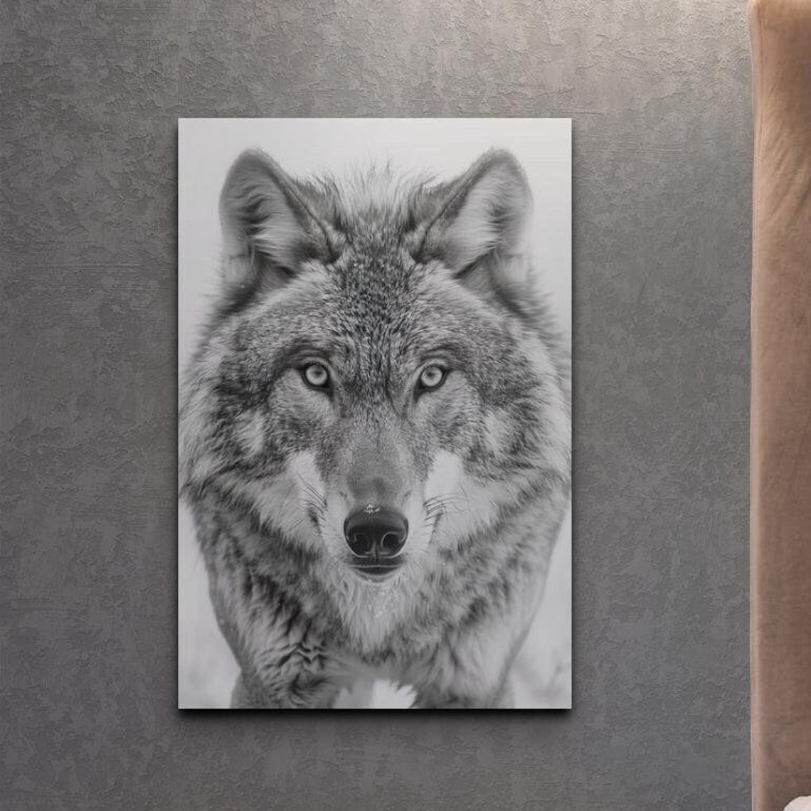 Majestic Wolf Staring Camera Black and White Nature Art Poster