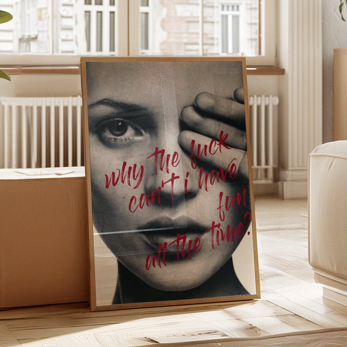 Kate Moss Bold Red Script Quote on Black and White Portrait Poster