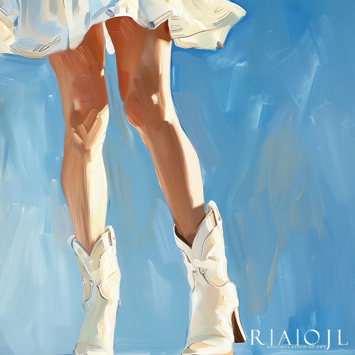 White Cowboy Boots In Blue Impressionist Painterly Art Poster - Image 4