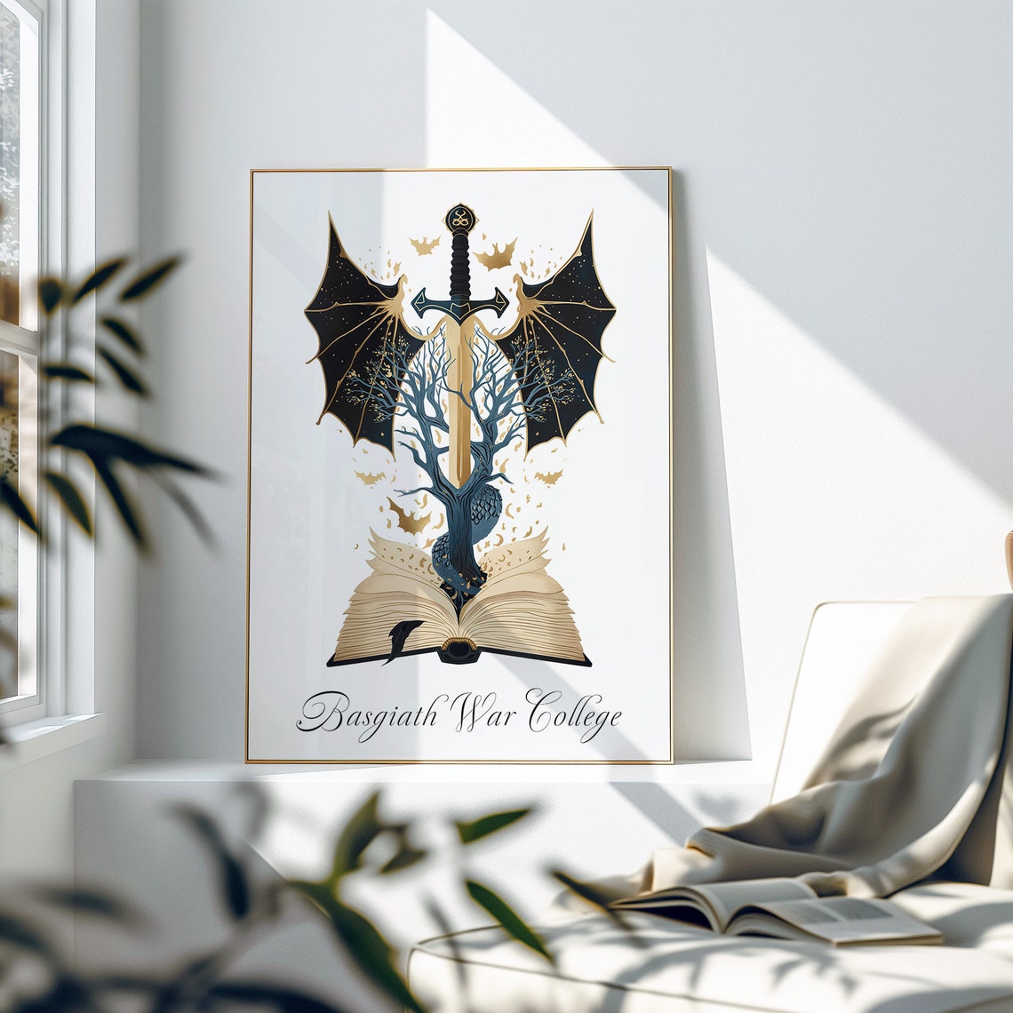 Basgiath War College Heraldic Crest Sword Dragon Wings Book Poster - Image 2