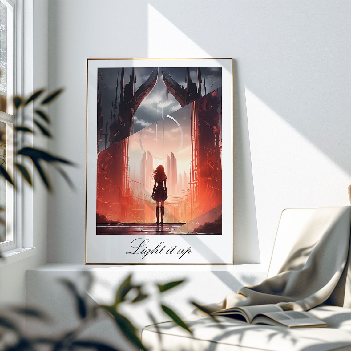 Light It Up Red Haired Girl Before Blazing Orange City Poster - Image 2