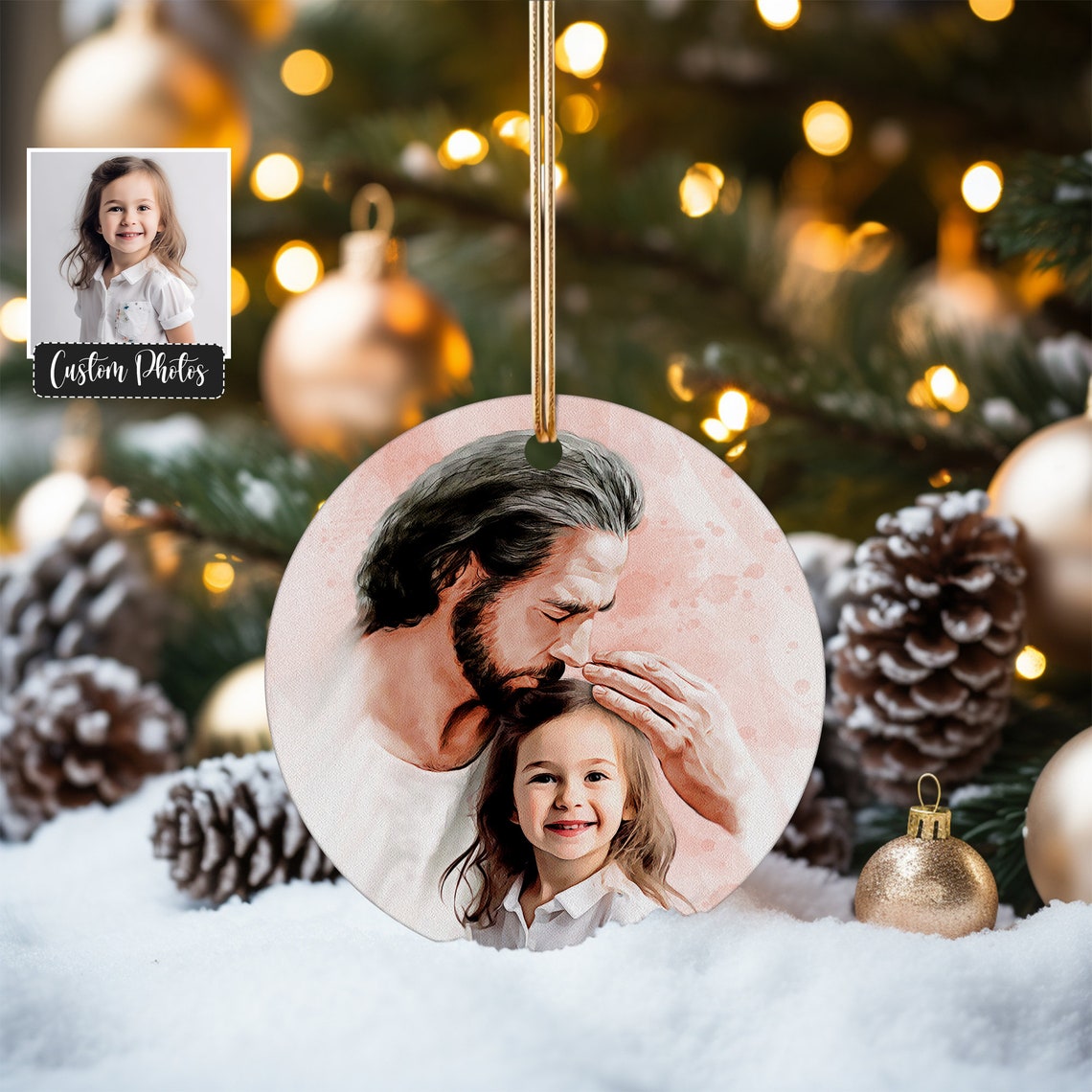 Personalized Safe In The Arms Of God Watercolor Ornament Jesus Holding Baby Memorial Xmas Gift Child And God Decor Christ And Baby Art