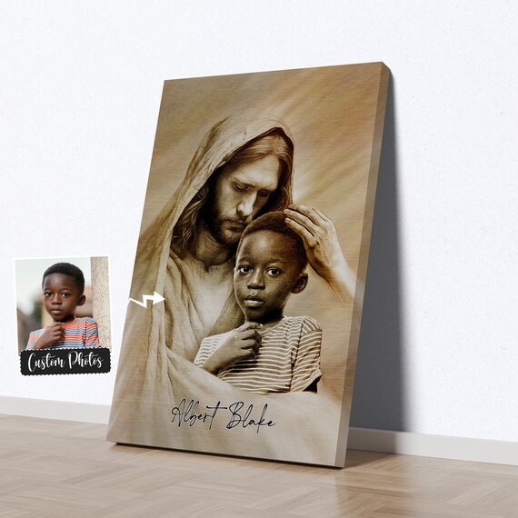 Jesus Blessing Little Boy Sepia Custom Photo Portrait Poster