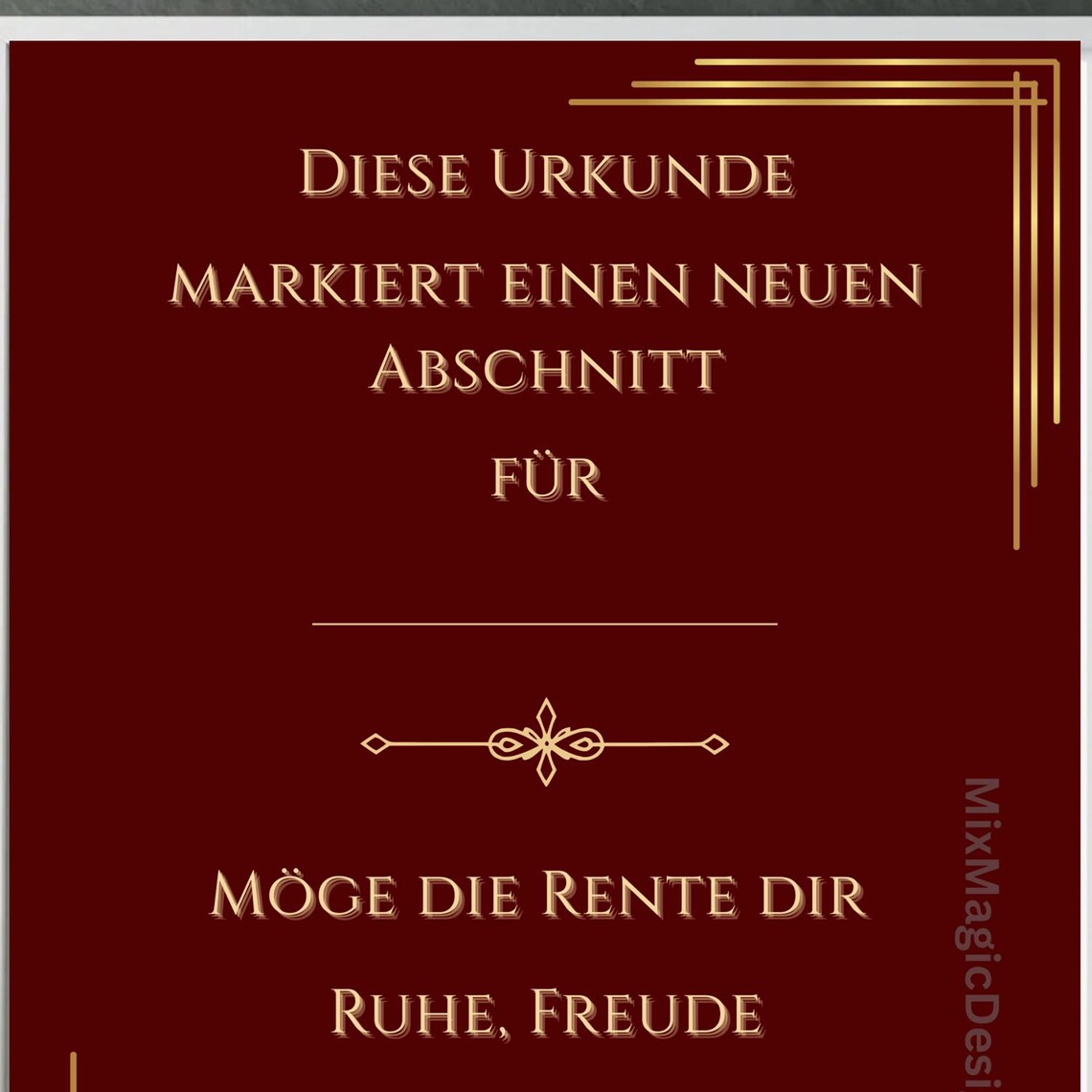 German Retirement Certificate Dark Red Gold New Chapter Poster