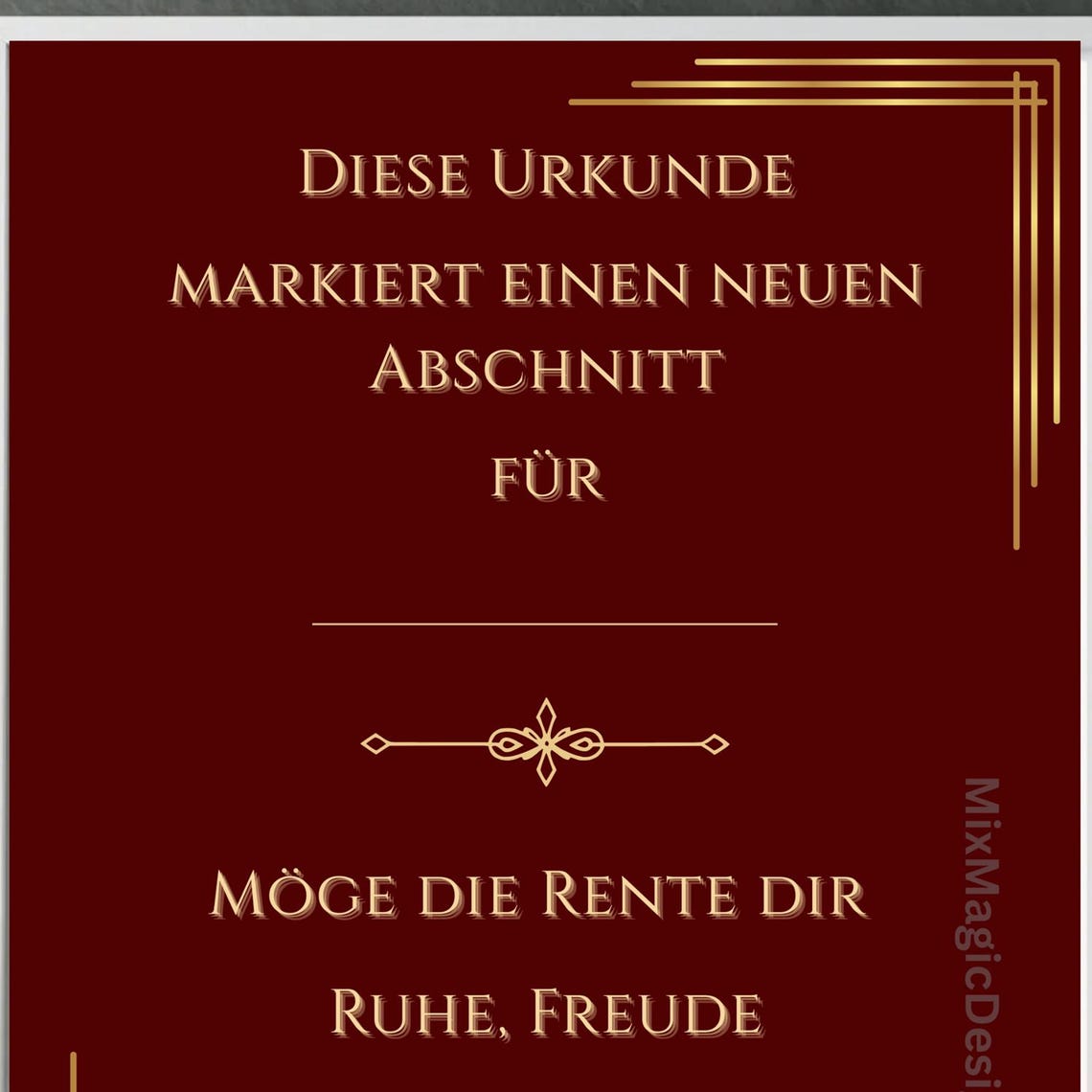 Luxurious Retirement Certificate In Dark Red Gold Elegant Poster Personalized Pdf Din A1a5 Gift