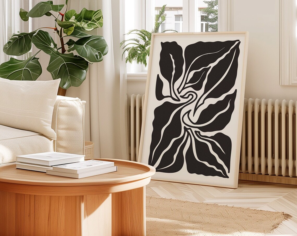 Black White Bold Leaves Abstract Botanical Minimalist Poster