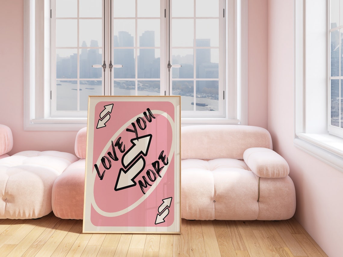 Love You More Pink Retro Reverse Playing Card Quote Wall Art - Image 3