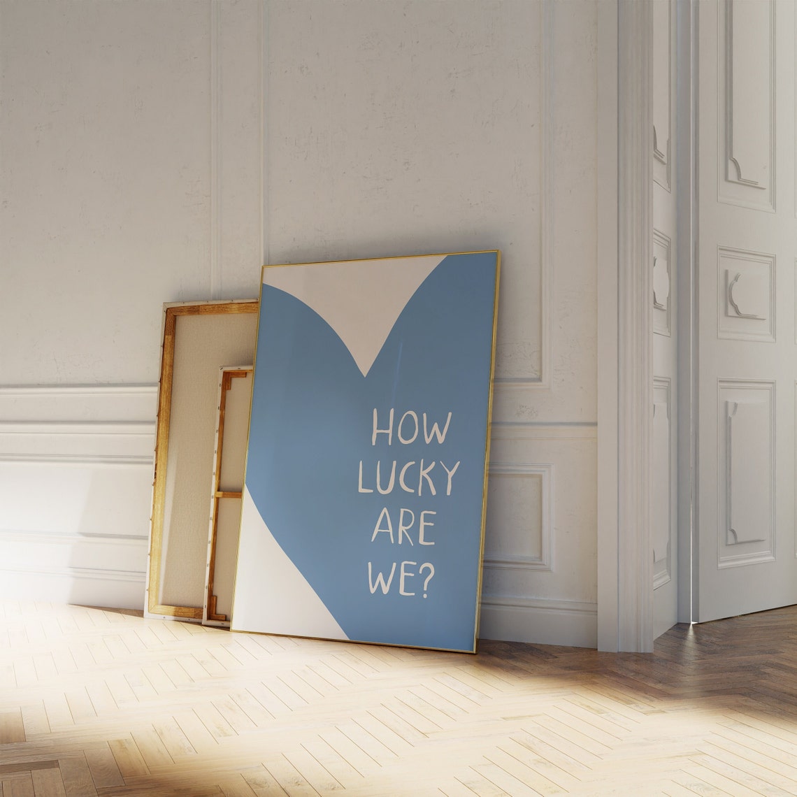 How Lucky Are We Blue Heart Minimal Handwritten Style Poster - Image 3