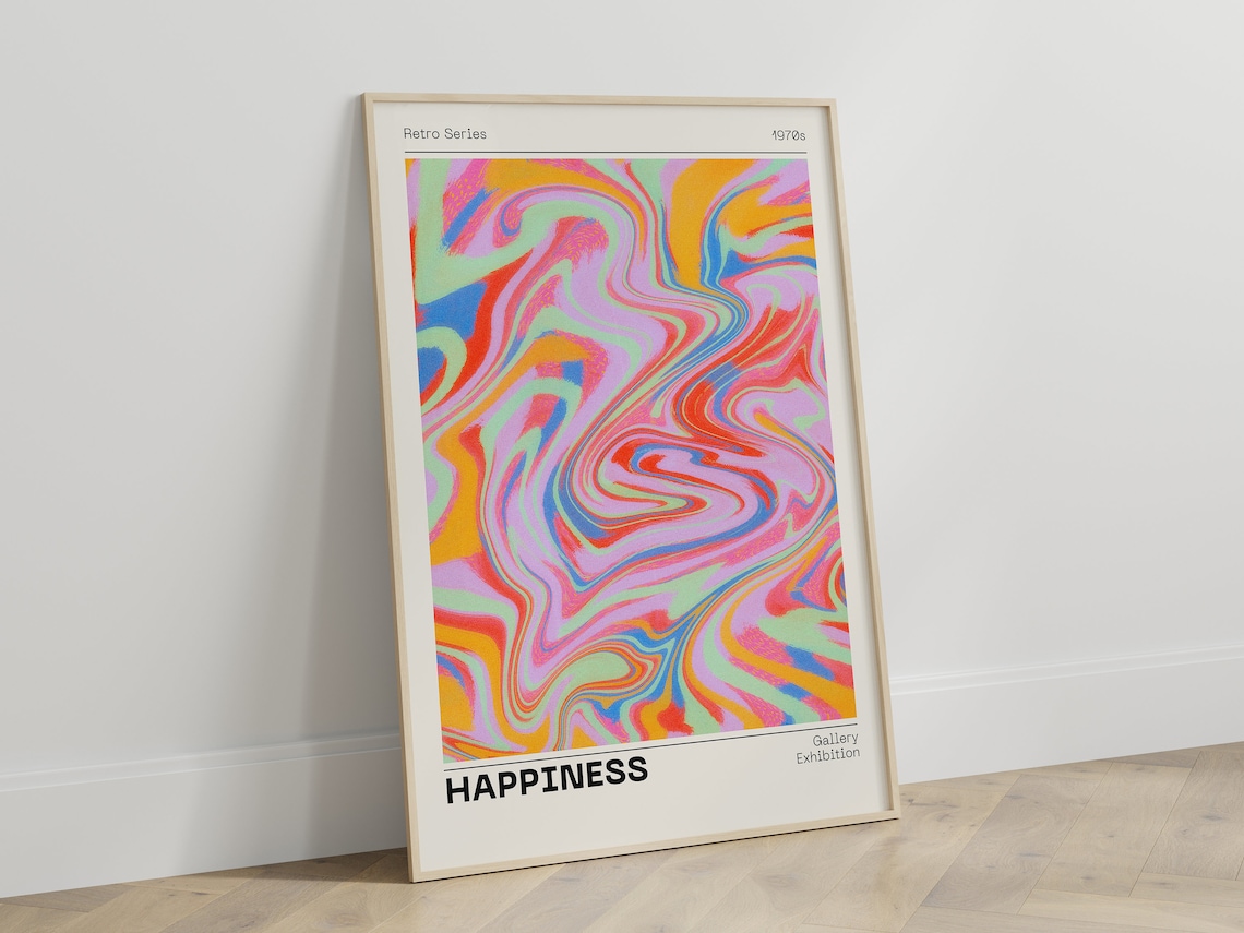 Aura Retro Happiness Poster, Abstract Apartment Decor