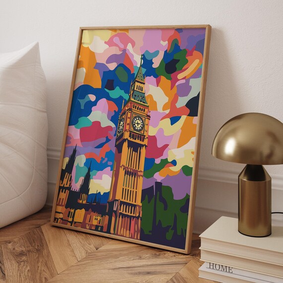 Big Ben London Colorful Pop Art Cloud Skyline Art Poster Decor