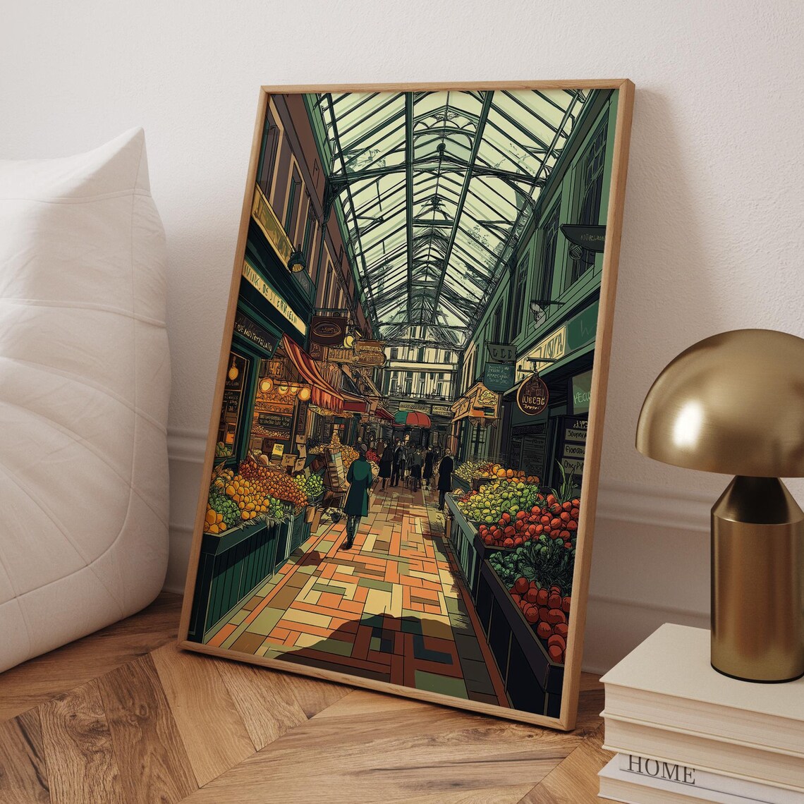 Vibrant Borough Market London Glass Roof Arcade Produce Stalls Poster