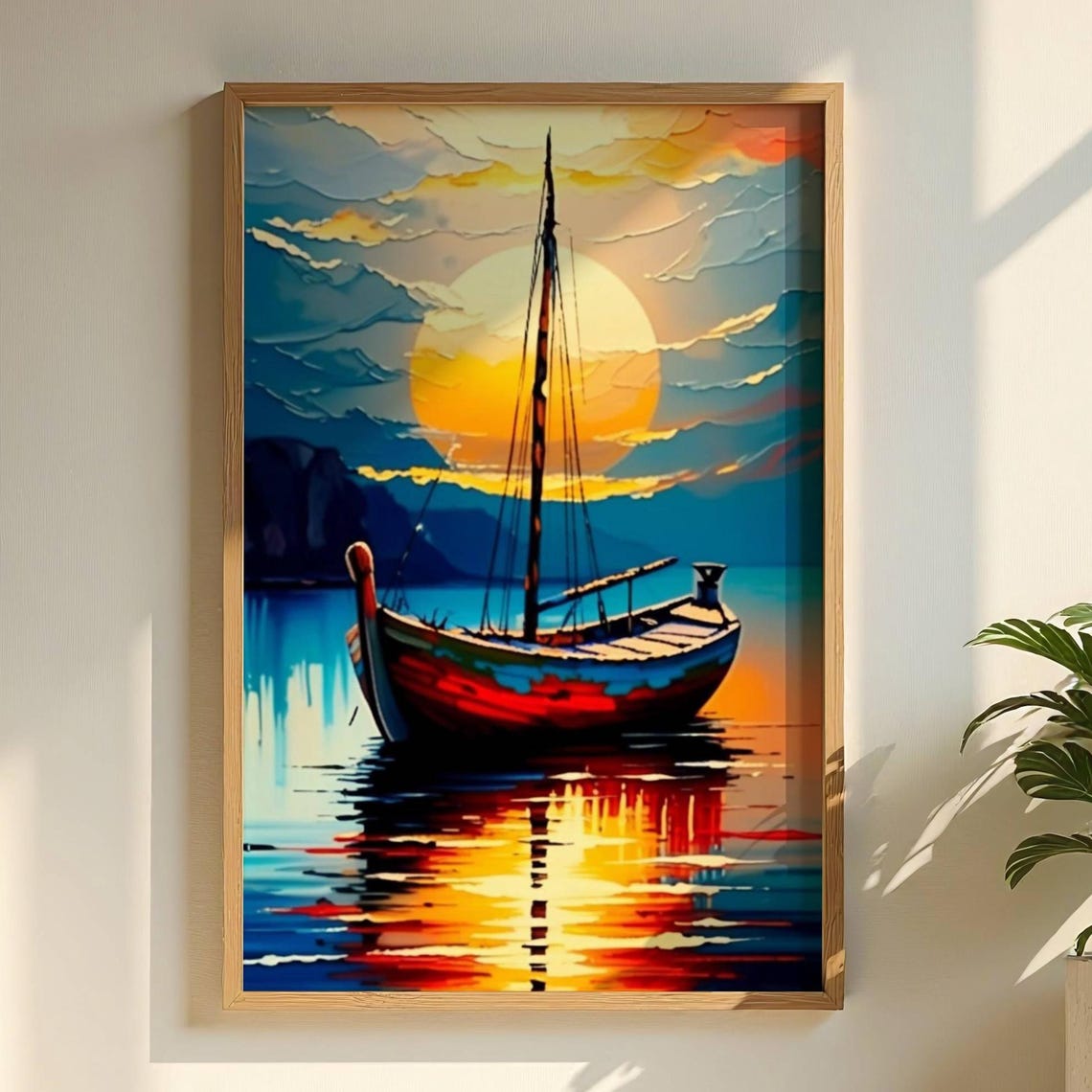 Nautical Decor Breathtaking Sunset Over Tranquil Lake With Vivid Sailboat Reflection Art Print Coastal Wall Art Home Decor - Image 4