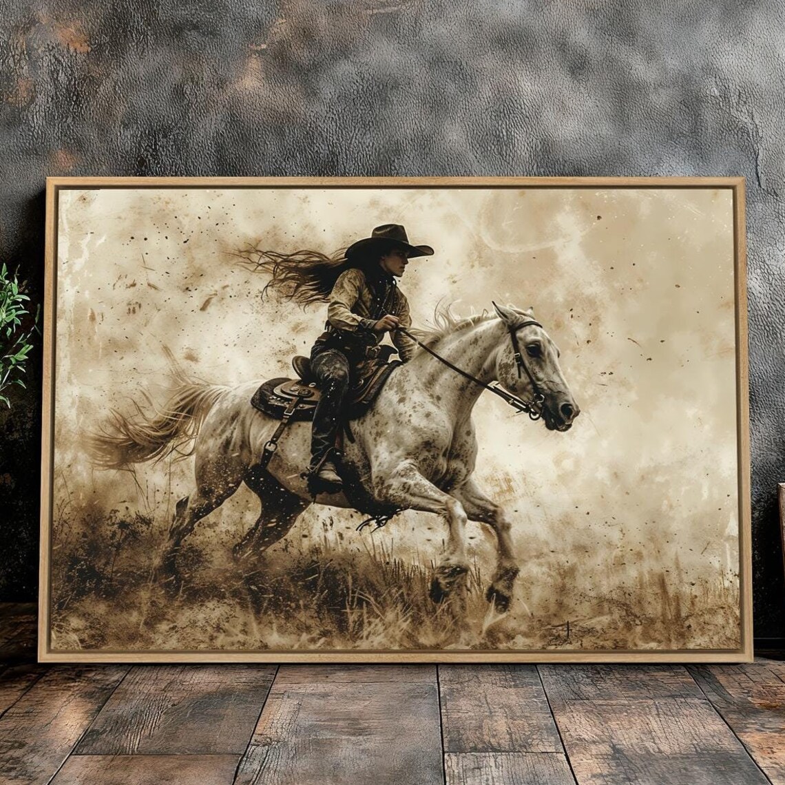 Cowgirl on Galloping Horse Western Equestrian Art Print