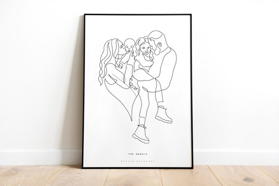 Family Portrait Illustration Personalized Birthday Gift For Her Line Drawing From Photo Art Commission One Line Drawing