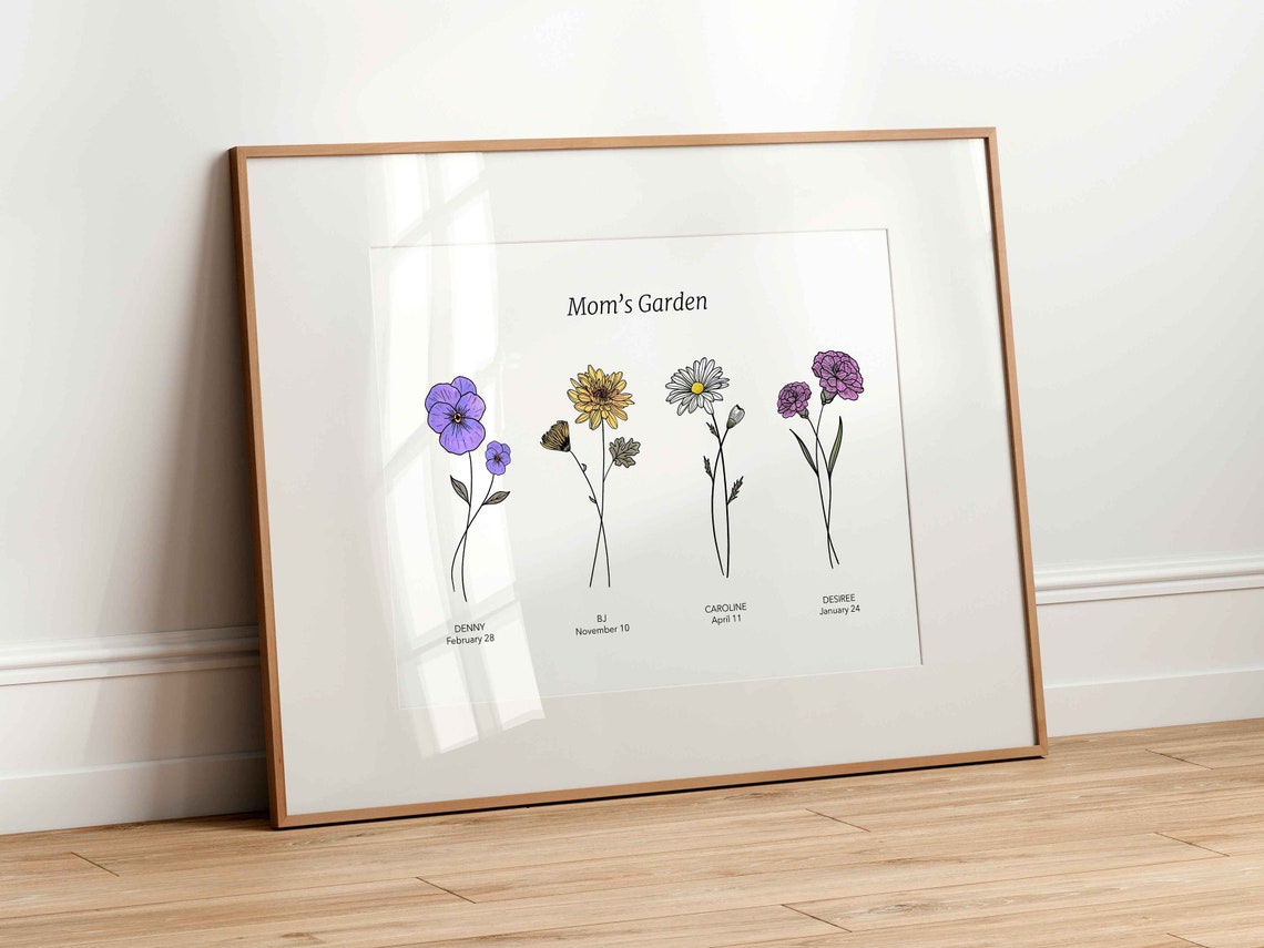 Personalized Moms Garden Birth Month Flowers Print Gift for Mom