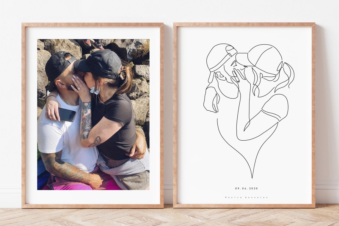 Man Proposing on One Knee Minimalist Line Art Engagement Poster - Image 3