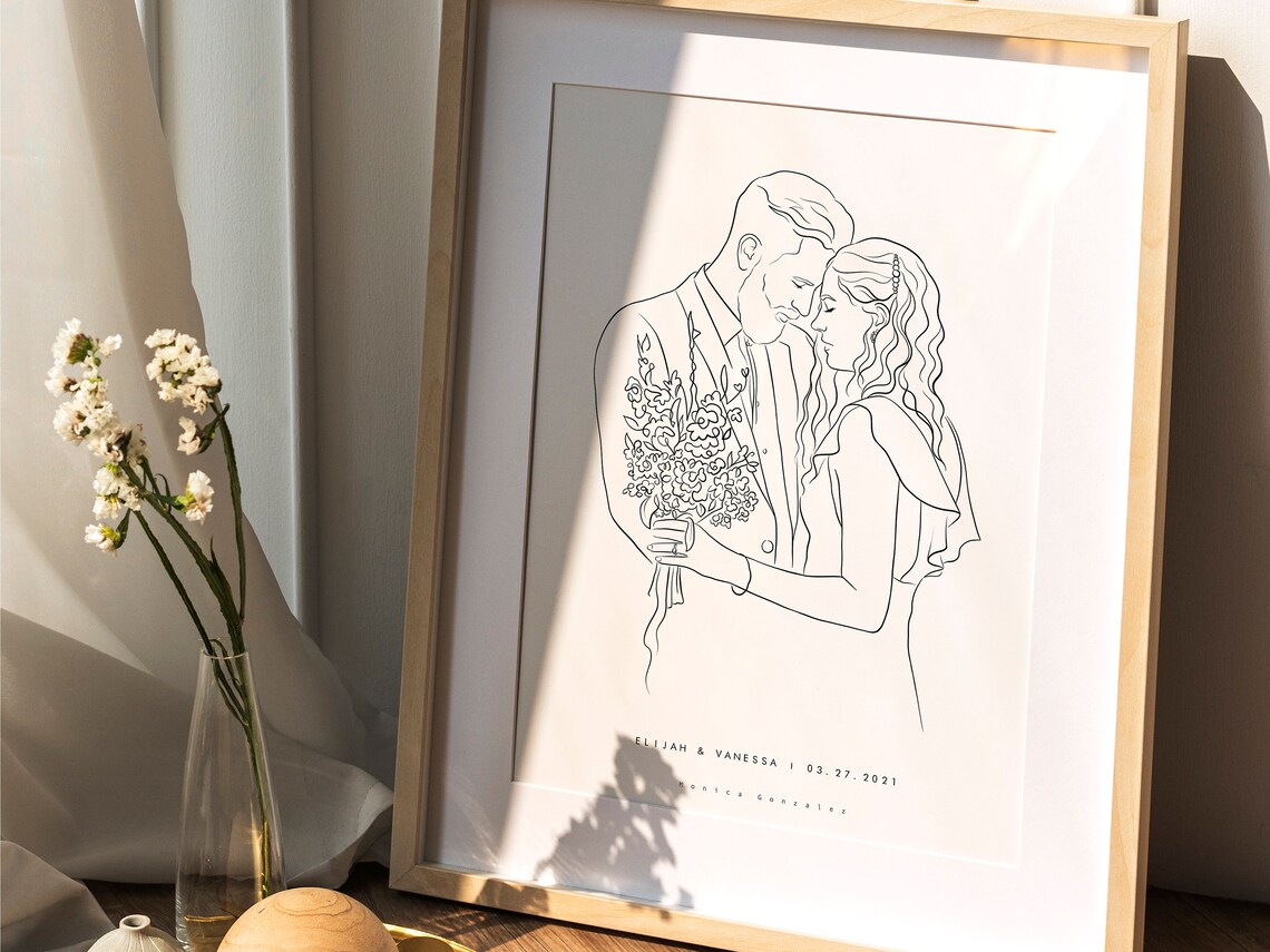 Personalized Couple Portrait Line Drawing
