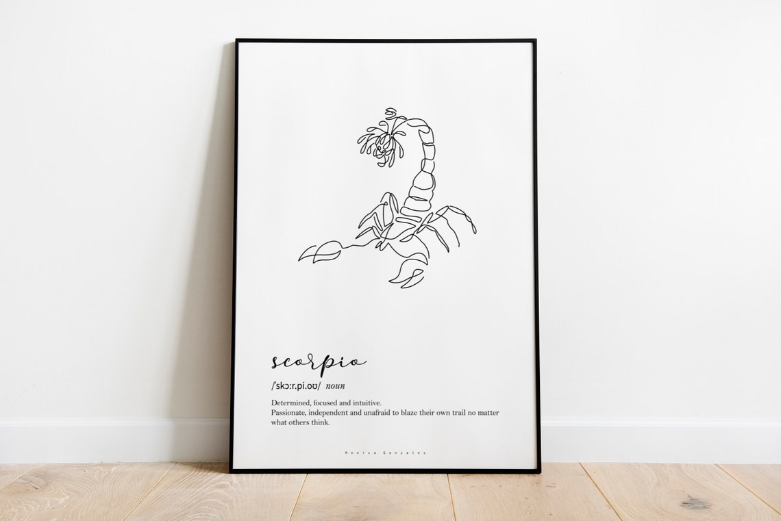 Scorpio Zodiac Definition Line Art Poster with Floral Scorpion Design - Image 3