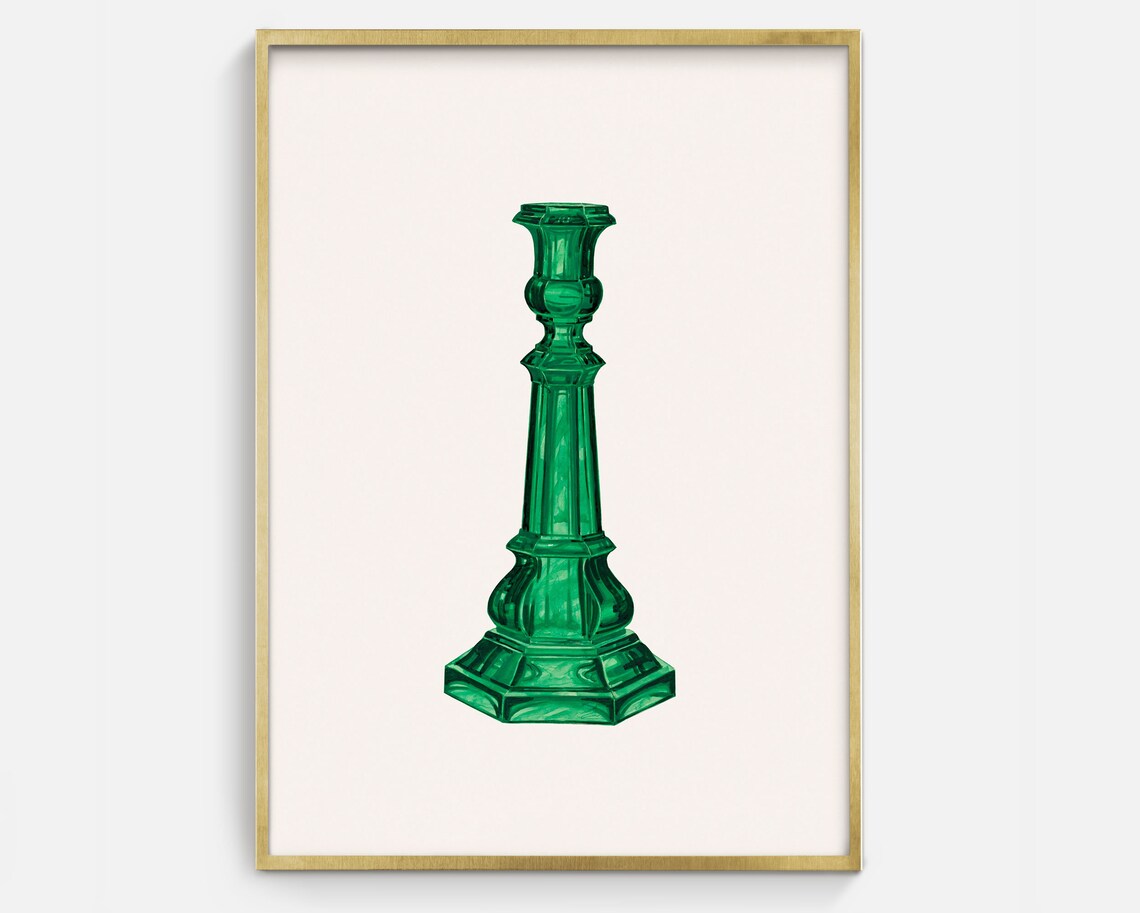 Vintage Green Glass Candlestick Sketch Art Print
