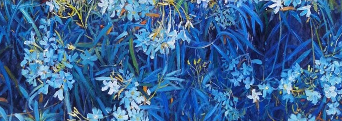 Blue Wildflowers Field Impasto Oil Painting Blue Floral Poster - Image 2