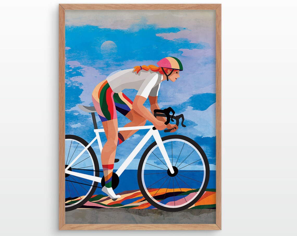 Woman Cyclist Cycling Art Print, Sports Wall Decor